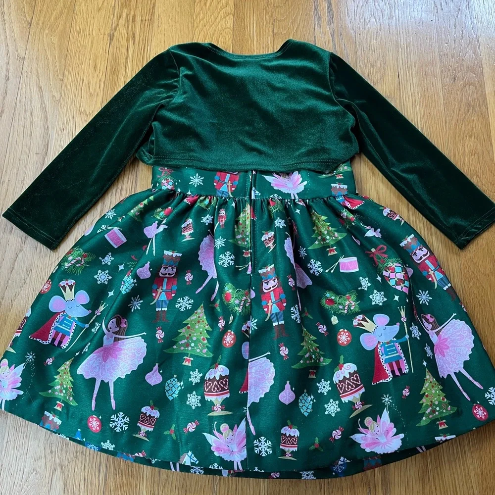 Holiday Green Ballet Nutcracker Dress with Gold Bow - Kids